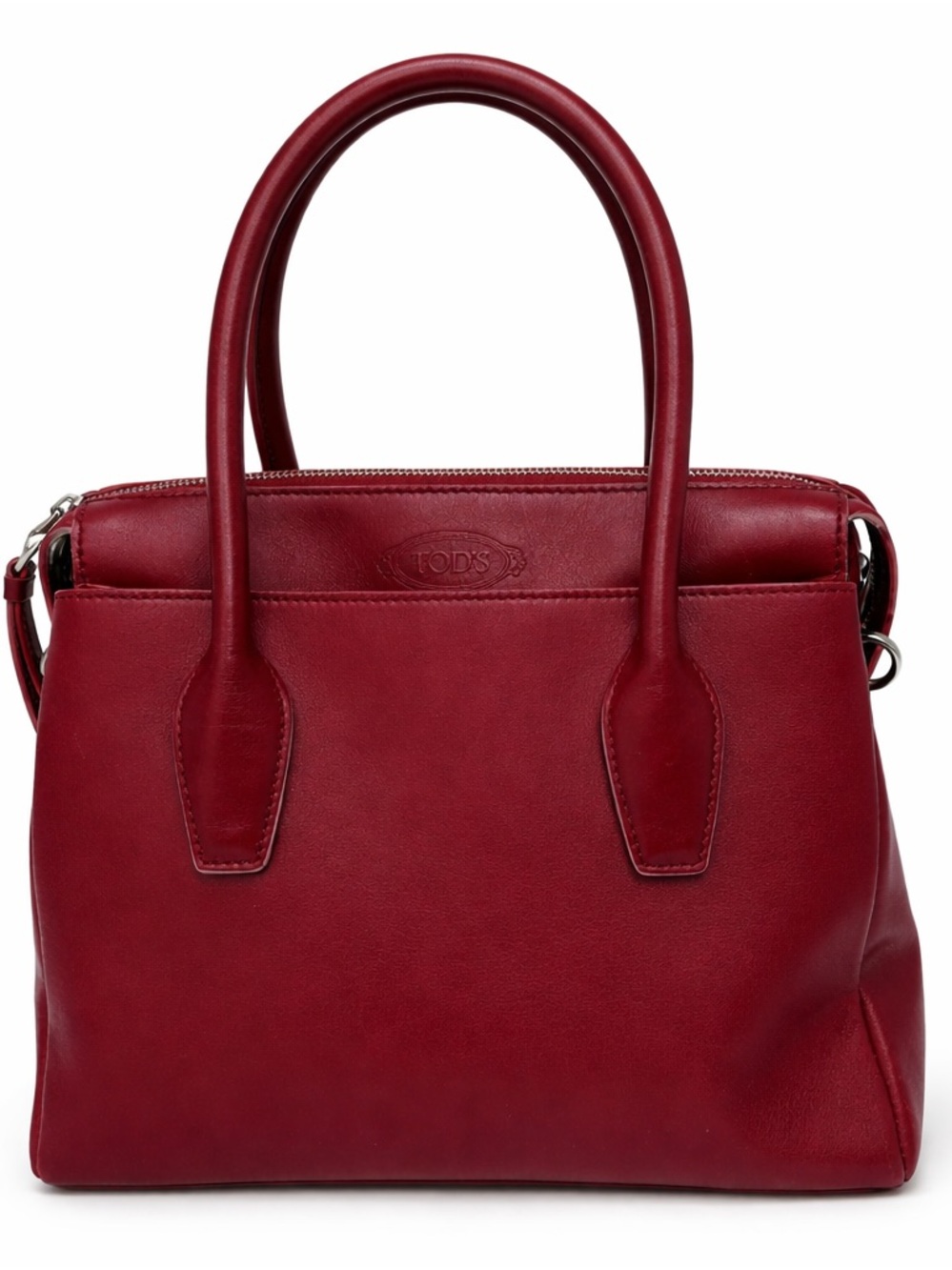 Tod’s Red Leather Satchel Top Handle Bag Double T Logo  Designer Handbag